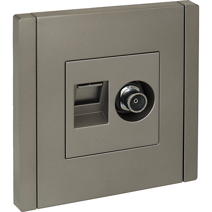 Двойная розетка TV+RJ45 IEK FORTEPIANO категория 5E FP536 сталь FP-AK20-1-K46