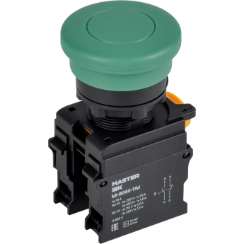 Кнопка IEK MASTER MI-BG60-11M-3-21-K06 "Грибок" без фиксации d=22мм 1NO+1NC зелёная