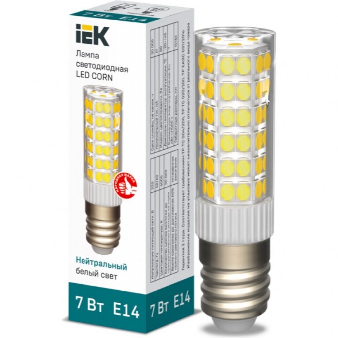 Лампа светодиодная IEK CORN капсула 7Вт 230В 4000К керамика E14 - LLE-CORN-7-230-40-E14 Лампа светодиодная IEK CORN капсула 7Вт 230В 4000К керамика E14 - LLE-CORN-7-230-40-E14
