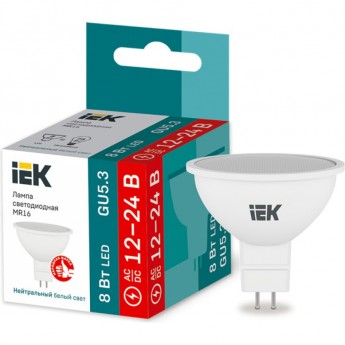 Лампа светодиодная IEK MR16 софит 8Вт 12-24В 4000К GU5,3 - LLE-MR16-08-12-24-40-GU5
