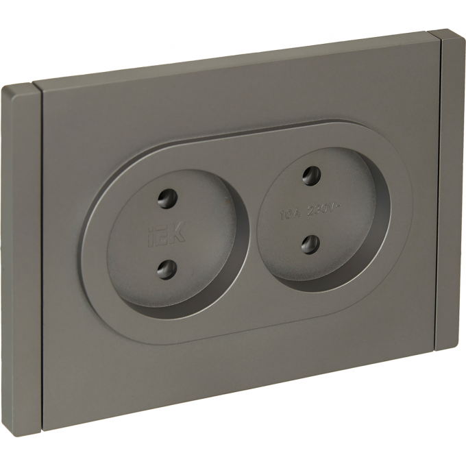 Розетка 2-местная IEK FORTEPIANO без заземления, без защитных шторок, безвинтовое крепление, 10А FP526 сталь FP-R20-10-1-K46