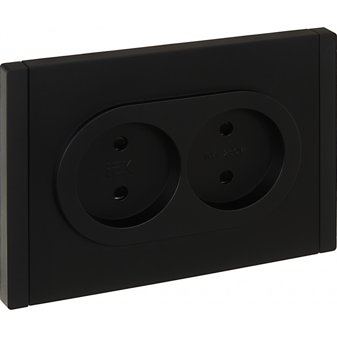 Розетка 2-местная IEK FORTEPIANO без заземления, с защитными шторками, безвинтовое крепление, 10А FP125 черный FP-R23-10-1-K02