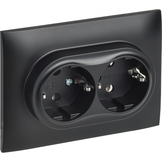 Розетка 2-местная IEK SKANDY SK-R08Bl с заземлением без защитных шторок 16А в сборе черный SK-R21-16-K02-F