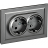 Розетка 2-местная с заземлением без защитных шторок 16А в сборе IEK BRITE РС12-3-БрС сталь - BR-R21-16-K46-F