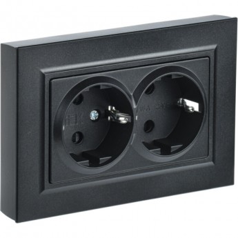 Розетка 2-местная с заземлением без защитных шторок IEK BRITE 16А в сборе РС12-3-БрЧ черный - BR-R21-16-K02-F Розетка 2-местная с заземлением без защитных шторок IEK BRITE 16А в сборе РС12-3-БрЧ черный - BR-R21-16-K02-F