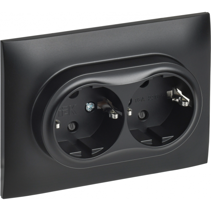 Розетка IEK SKANDY SK-R07Bl 2-местная с заземлением с защитными шторками 16А в сборе черный SK-R24-16-K02-F