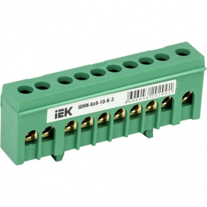 Шина PE "земля" в корпусном изоляторе на DIN-рейку IEK ШНИ-6х9-10-К-З - YNN10-69-10KD-K06 Шина PE "земля" в корпусном изоляторе на DIN-рейку IEK ШНИ-6х9-10-К-З - YNN10-69-10KD-K06