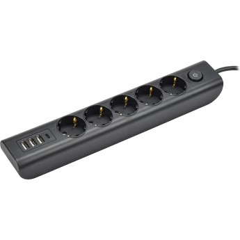 Удлинитель IEK MODERN У05В 5 розеток с заземляющим контактом + USBх4 2м 3х1мм2 16А/250В черный