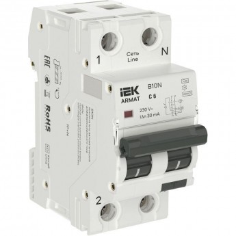 Выключатель автоматический дифференциального тока IEK ARMAT АВДТ B10N AR-B10N-1N-C006A030 1P+NP C6 30мА тип A (36мм)
